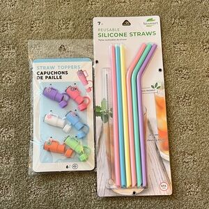 🌻3 for $21.  Reusable Silicone Straws with Straw Toppers - Multicolor